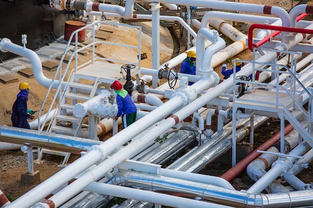Oil and gas processing plant with pipe line valves